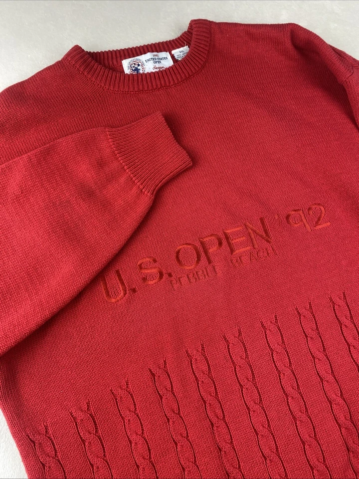 VTG 1992 US Open Pebble Beach Golf Crew Neck Sweater Mens 2XL Red PGA Preppy - Image 3 of 4