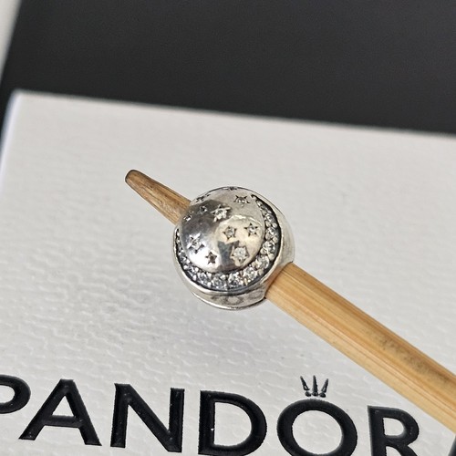 Pandora Twinkling Night Moon and Stars CZ Silver Clip Charm 791386 Free Post - Picture 3 of 16