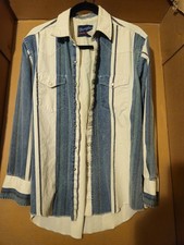 Wrangler Vintage 90s Pearl Snap Western Brushpopper Denim Stripe Shirt Mens L