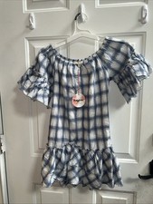 new Hayden girls Boho summer blue plaid tiered dress Sz 11-12