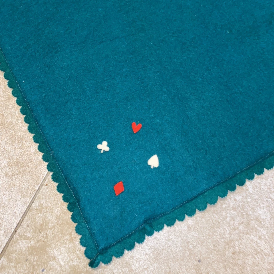 Vintage Bridge/ Poker Card Table Cover With Hand Stitched Boarder & Suits 31x31” - Image 2 of 4