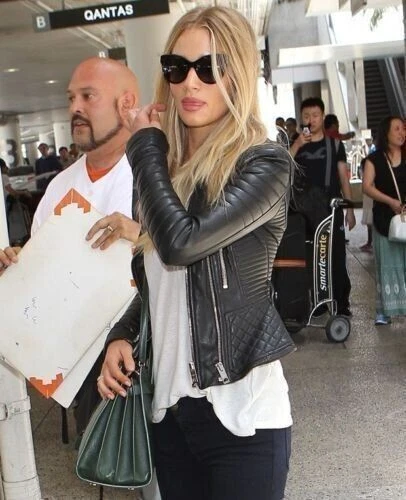 VETEMENTS Giacca donna trapuntata Rosie Huntington pelle nera bianca nuova