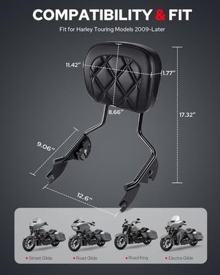 Detachable Rear Backrest Sissy Bar Fit for Harley Davidson 2009-2024,