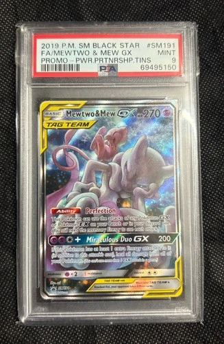 2019 Pokemon S&M Full Art Mewtwo & Mew GX Tag Team Tin Promo Sm191 Graded PSA 9