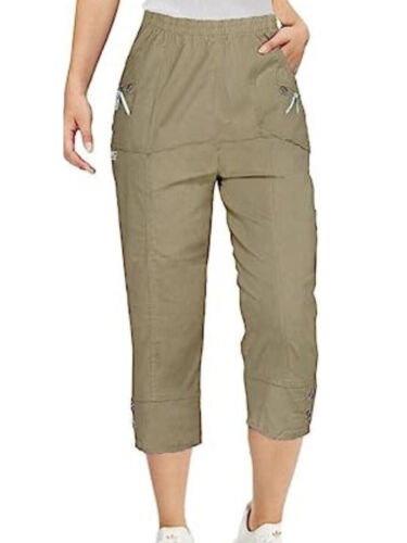Ladies Cherry Berry Capri Cropped 3/4 Elasticated Summer Pants Trousers MOCHA - Picture 1 of 3
