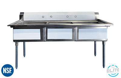 NSF 78'' W Three Compartment Utility Sink Kitchen Bar Sink 304 SS 18 Gauge