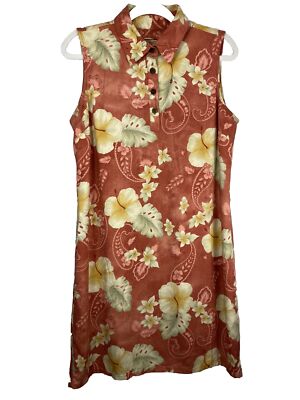 Caribbean Joe Petite L Shirt Dress Coral Tropical Sleeveless Hawaiian  Paisley | eBay