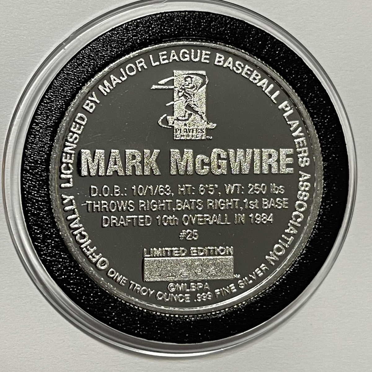Mark McGwire Cardinals Athletics MLB 1 Troy Oz .999 Fine Silver