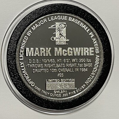 Mark McGwire Cardinals Athletics MLB 1 Troy Oz .999 Fine Silver