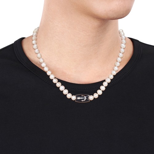 Amour FW Pearl Men's Necklace with Large Lobster Clasp Silver 19" - Picture 5 of 8