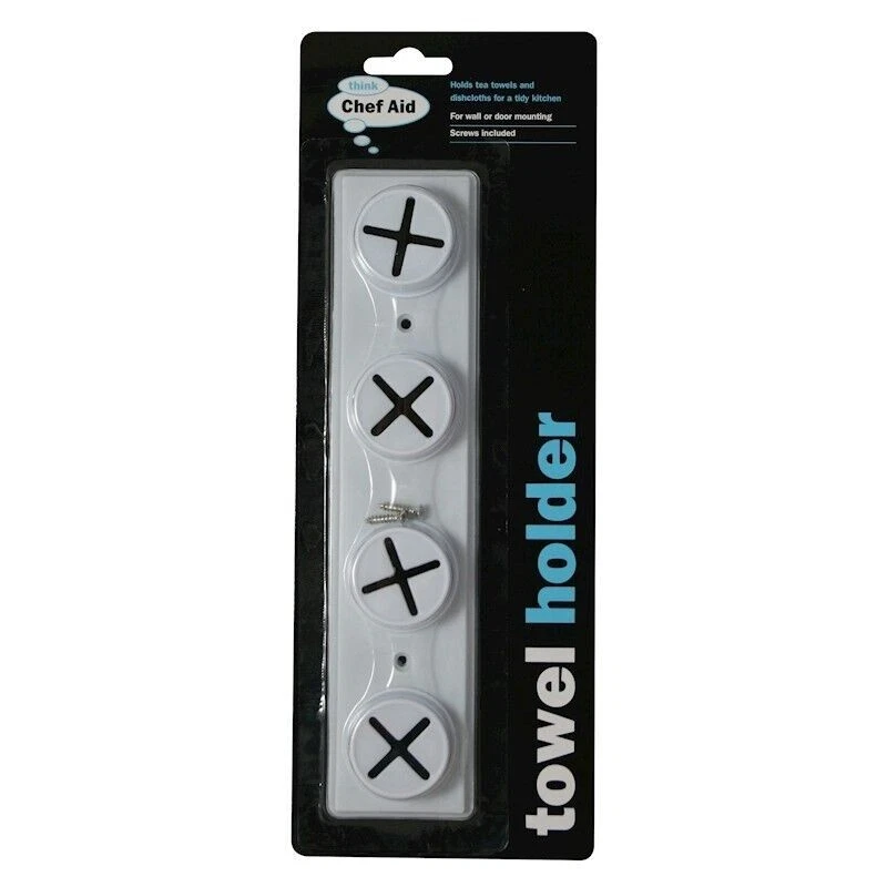 CHEF AID 4 Tea Towel Cloth Holder Wall Rail Rack Kitchen Bathroom Plastic Push To Grab