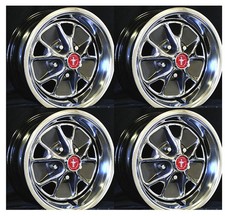 New 1966 Mustang Style Steel Gt Wheels 14 X 5 Set Of Complete W Caps Nuts