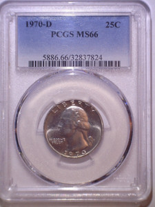 1970-D PCGS MS66 Business Strike Washington Quarter - 25C - Old Blue Holder