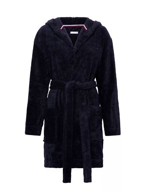 Tommy Hilfiger Damen Bademantel mit Kapuze Bathrobe Blau