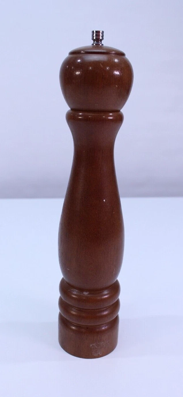 VTG Wood Salt Pepper Mill Grinder Dark Solid Brown Stainless Steel Tall 12"