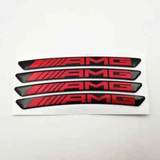 4 Pcs Metal 9cm Black with Red letter AMG Wheel Rim Decals