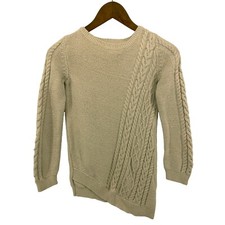 Tommy Bahama Sweater Girls Large Cream Cable Knit Crew Neck High Low Metallic