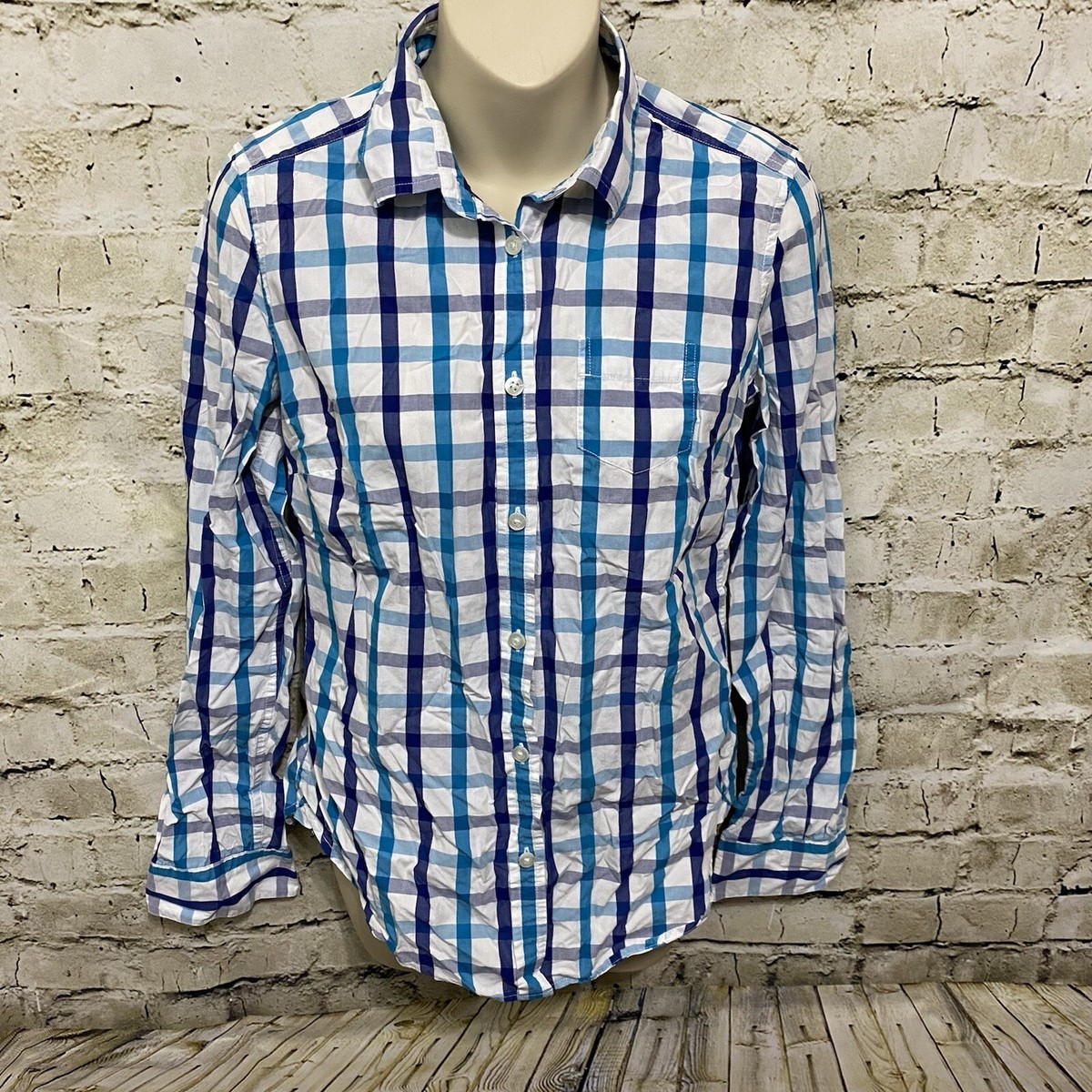 American Eagle Womens Size Blue Purple Plaid Button Up Shirt D6