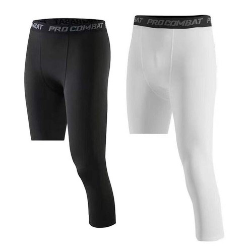 Men One Leg Compression 3/4 Capri Tights Pants Athletic Basketball Base Layer