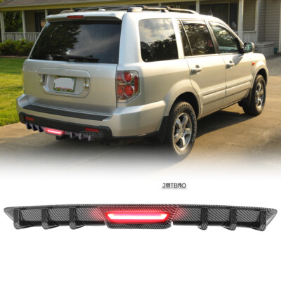Rear Bumper Diffuser Lip LED Brake Light Carbon Fiber For Honda Pilot 2003-2023