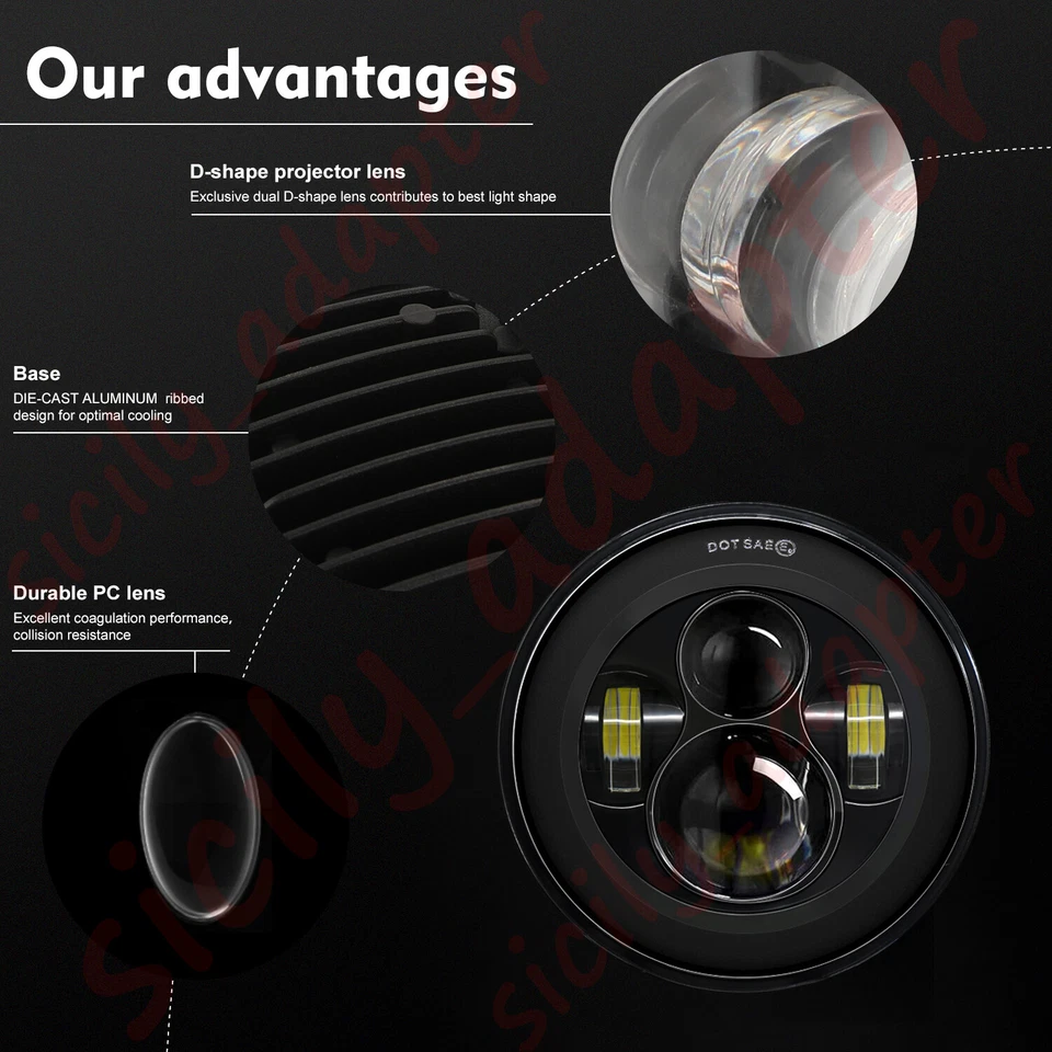 Faro LED 7" + Luces de paso de 4,5" para Harley Davidson Electra Glide Classic Foto 4 de 4