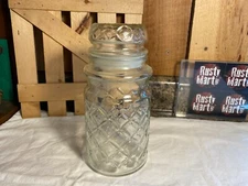 Lot of 4 Vintage 1984 Planters Mr. Peanut Logo Diamond Pattern Glass 7.75" Jar