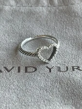 David Yurman 925 Silver Pave Diamond Heart Ring Size 6.25