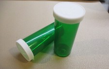 25 Prescription Medicine Plastic Green Bottles/Non-Child Snap Caps Dram 8 Size