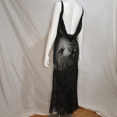 Victoria's Secret Slip Silk Blend Nightgown Dress Black Large Sheer Burnout  | eBay