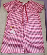 Smart Time House Coat Women XL VTG Red Gingham Sailboat Applique Pocket Lounge