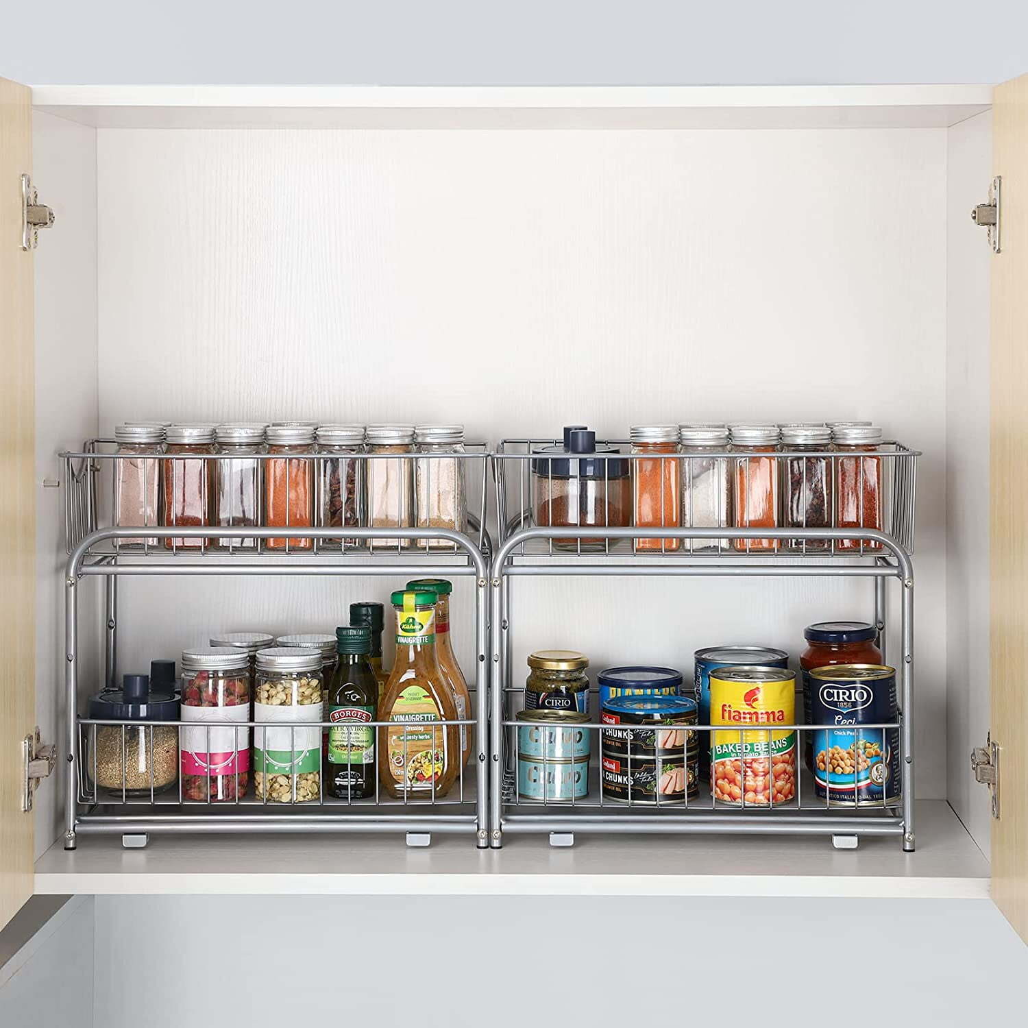 2-Tier Under Sink Storage Sliding Basket Organizer Drawer 2 Pack, Silver