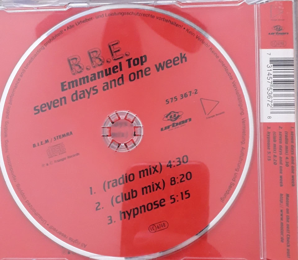 B.B.E. Seven days and one week (1996) [Maxi-CD]; Zustand sehr gut - Bild 2 von 2
