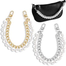 2 Pcs 9.45" Pearl Purse Chain Short Handle Replacement Bag Chain gold silver