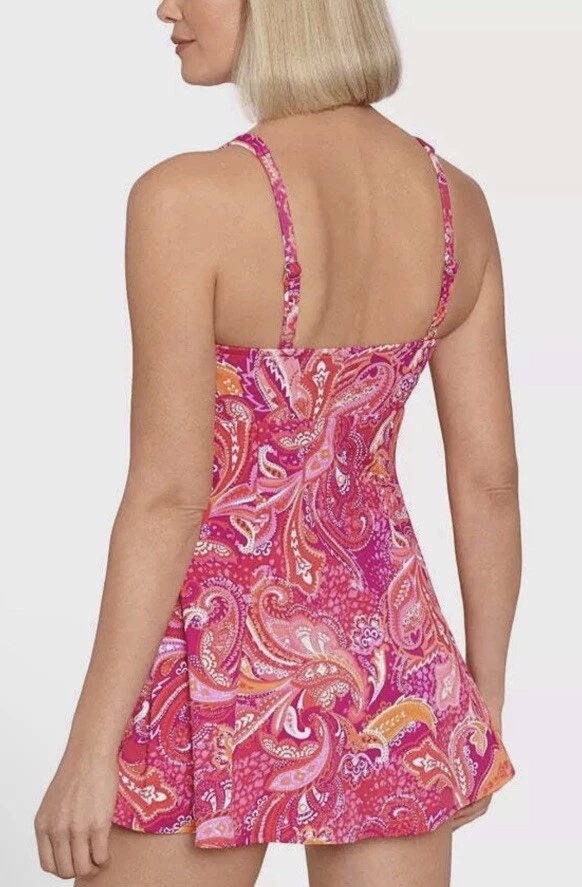 Traje de baño Swim Solutions vestido talla 10 rosa naranja cachemira lazo delantero para mujer NUEVO Foto 2 de 4