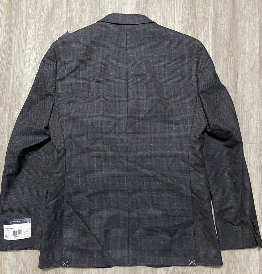 Tommy Hilfiger Men's ModernFit Brown Plaid Wool Blazer Sport Coat