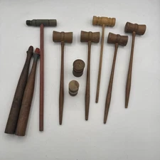 VINTAGE V CROQUET SET VICTORIAN MINI Wooden Mallets Random Parts