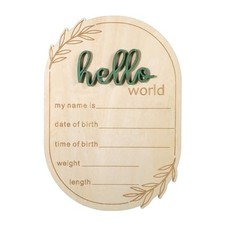 Baby Announcement Sign, 5.9 Inch Wooden Hello World Newborn Birth Announcement