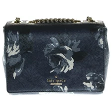 Marc Jacobs Shoulder Bag Chain Floral Pattern Navy Leather Gold Hardware