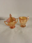 Vintage “Round Robin” Iridescent Marigold Sugar Bowl W/Lid Depression Glass