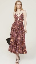Ulla Johnson Phoebe Strappy Cutout Cotton Midi Dress Batik Purple Brown Boho Sm