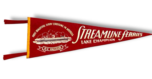 Vintage 1947 Lake Champlain Streamline Ferries Souvenir Felt Pennant 26.5"