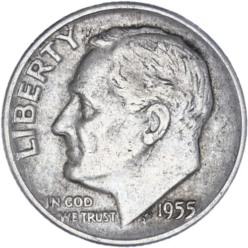 1955 D Roosevelt Dime 90% Silver  VF