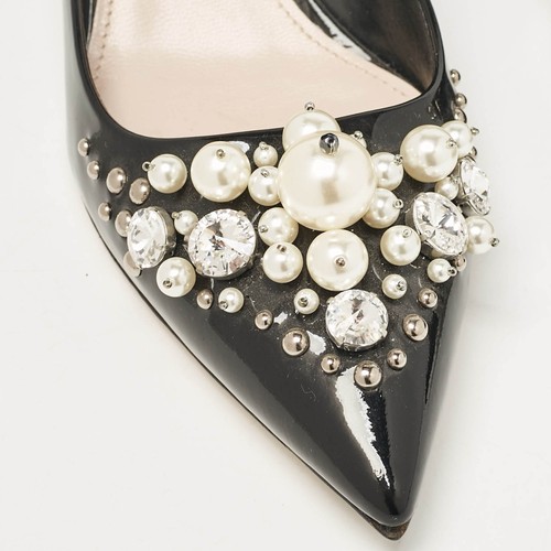 Miu Miu Black Patent Crystal and Pearl Embellished Pointed Toe Pumps Size 39 - 第 7/10 張圖片