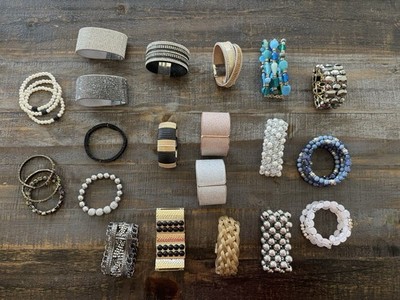 JEWELRY LOT of 20 VARIOUS STYLE  COSTUME  CUFFS/STACKING BEAD BRACELETS