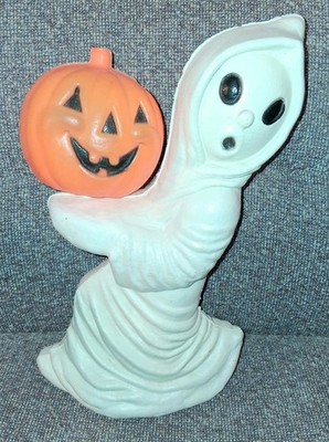 VINTAGE GENERAL FOAM HALLOWEEN BLOW MOLD GHOST HOLDING SMALL PUMPKIN 13  ~ READ