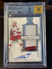 BGS 9 AUTO 10 2023-24 The Cup Sebastian Aho 3 Color Patch 9/15 Carolina