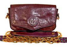 NWOT TORY BURCH AMANDA Logo Clutch Crossbody 3 in 1-Leather Bag Plum Gold Chain