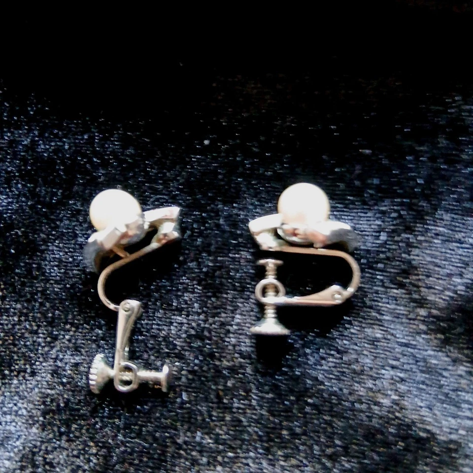 Ohrringe Ohrklips Damen Silberfarben Perlen Strass Vintage - Bild 3 von 4