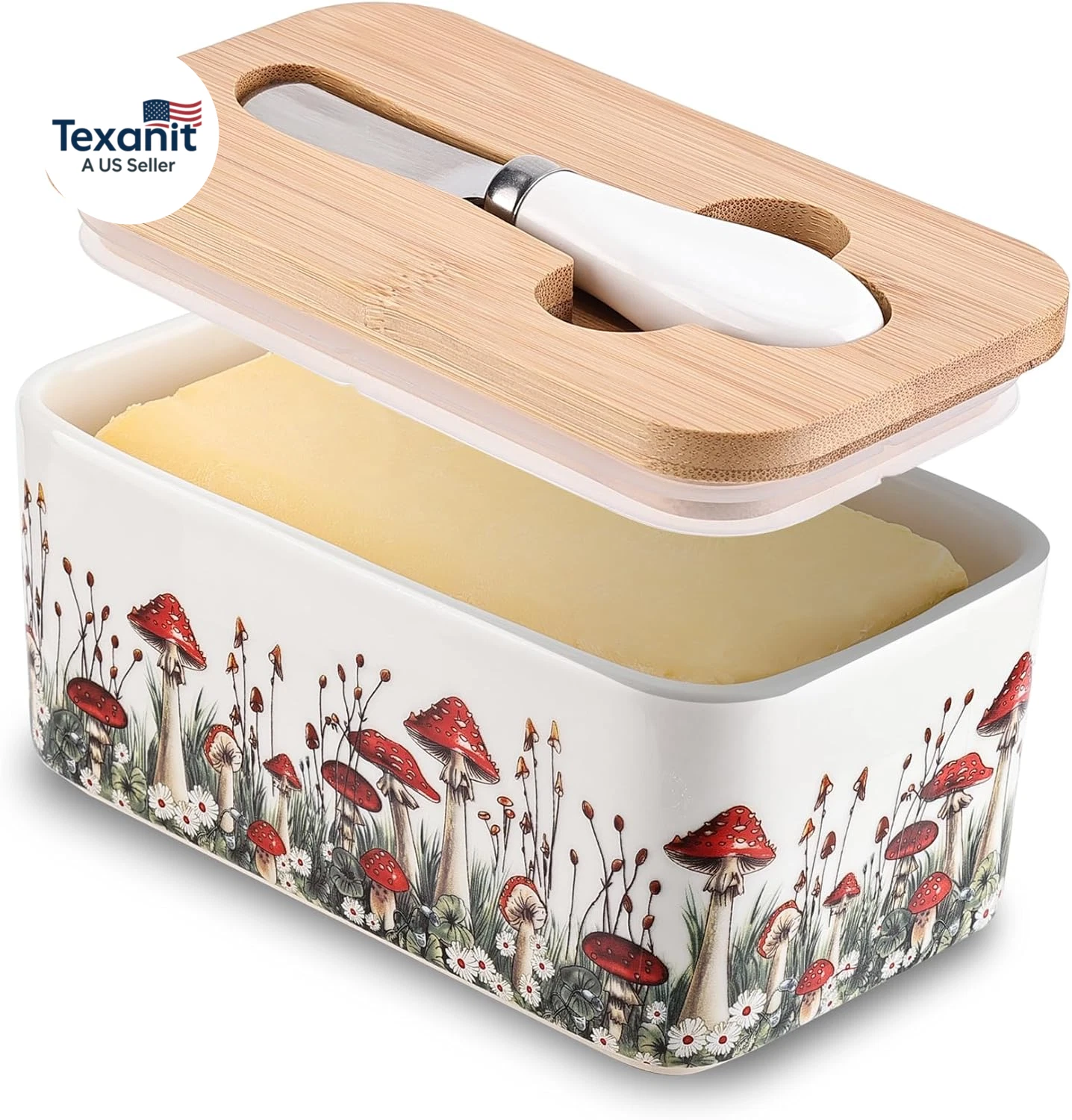 Ceramic Mushroom Butter Dish with Lid and Knife, Cute Butter Dish for Countertop
Opens in a new wind
