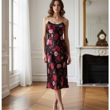 Halston Vassarette Vintage Black Floral  Night Gown Small Petite